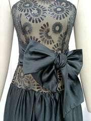 Strapless Lace Bodice Full Skirt Bow Accent Gown