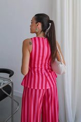 Striped Peplum Top and Wide Leg Pants Set