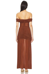 Off-the-shoulder sheer tulle maxi dress back view