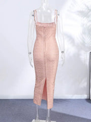 Metallic Square Neck Spaghetti Strap Maxi Dress