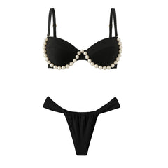 Embellished Bikini and Ruched Skirt Swimwear Set