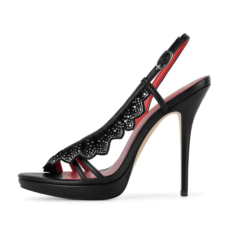 Black rhinestone embellished stiletto platform sandals side view