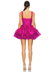 Sling Square Neck Ball Gown Fuchsia Mini Dress