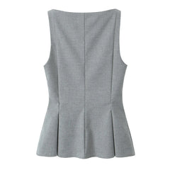 Women's vest top with a boat neckline and buttons.