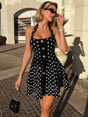 Halter Polka Dot Square Collar Mini Dress