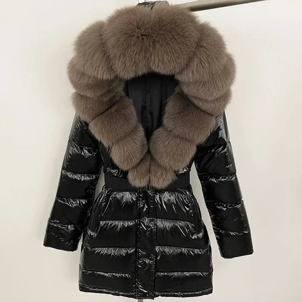 Black puffer coat with large fur collar 