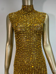 Gold Embellished Mock Neck Maxi Dress