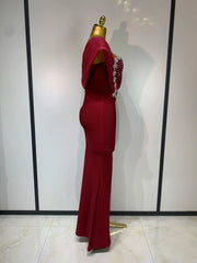 One Shoulder Embellished Neckline Gown