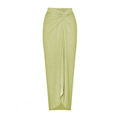 Detail of the twisted knot front on the flowing maxi skirt.