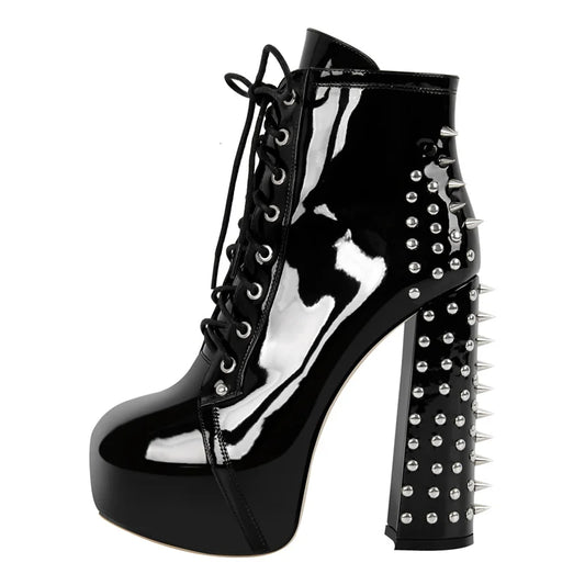 Spiked platform chunky heel boot