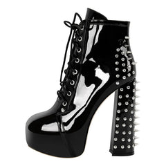 Spiked platform chunky heel boot