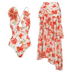 Printed Swimwear Set with Ruffled Detail