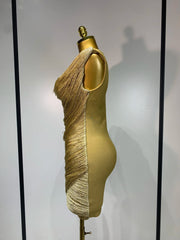 Draped Metallic Tassel Bodycon Mini Dress