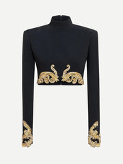 Embellished Turtleneck Cropped Top and Column Skirt Set - Skirt Detail