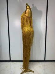 Beaded Fringe Halter Gown