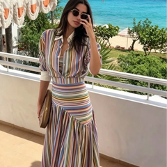 Striped button-front shirt and maxi skirt set