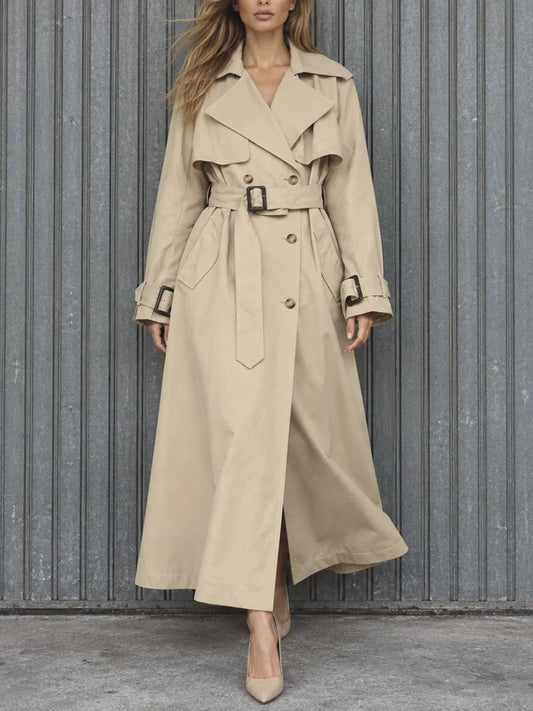 Beige belted double-breasted jacket open style