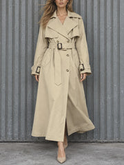 Beige belted double-breasted jacket open style
