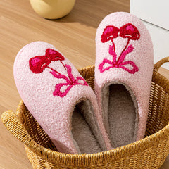 Cherry Bow Plush Slippers