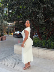 White One Shoulder Twisted Sleeve Midi Dress