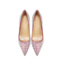 Pair of pink beaded high heels 