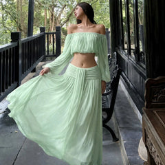 Off-Shoulder Chiffon Crop Top and Maxi Skirt