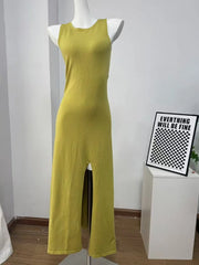 Solid Sleeveless Slit Knit Maxi Dress