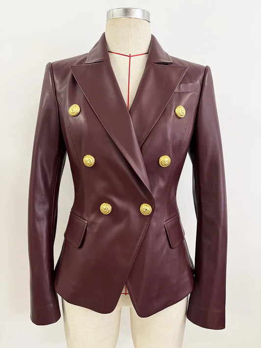 Double breasted leather blazer on mannequin