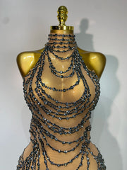 Chain Embellished Halter Mesh Gown