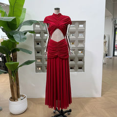 Ruched Cutout High Neck Maxi Dress