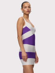 Purple Striped V-Neck Bodycon Bandage Mini Dress