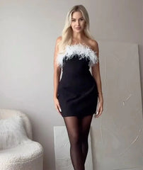 Backless Feather Tube Mini Dress