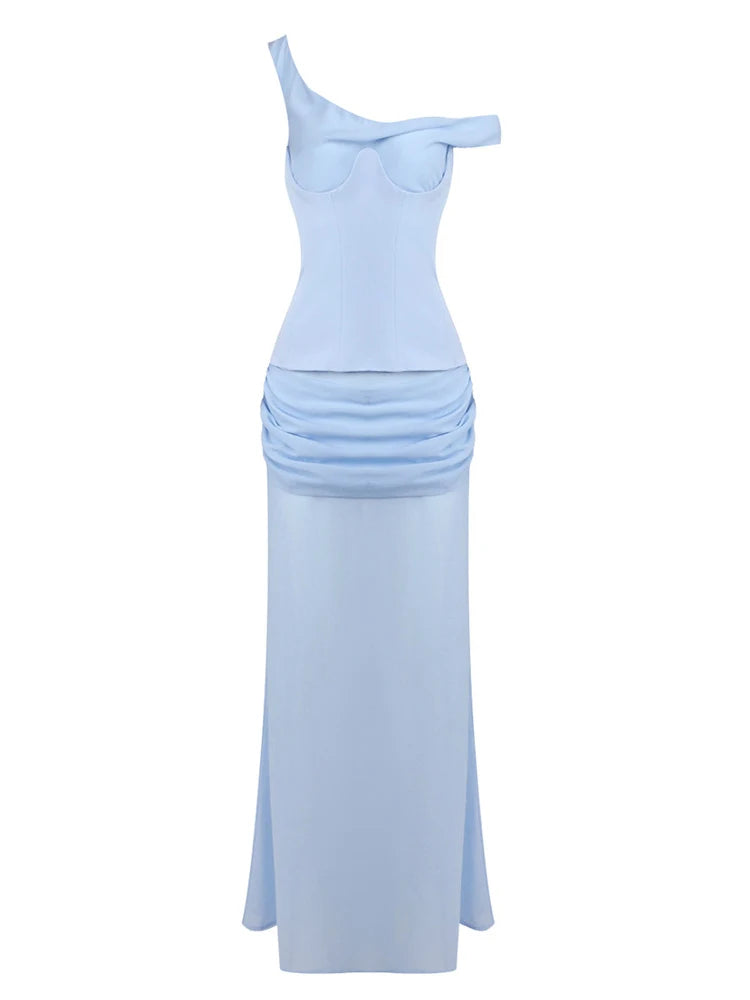 Light blue one-shoulder dress