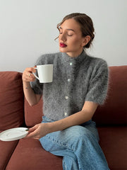 Mock Neck Puff Sleeve Fuzzy Top