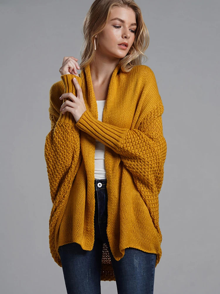 Oversized Sweater Patchwork Batwing Sleeve Long Outerwear