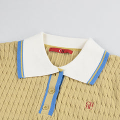 Ribbed Trim Knit Polo Top
