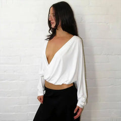 Deep V neck Draped Crop Top
