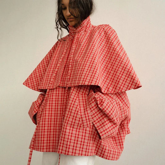 Plaid stand up collar jacket
