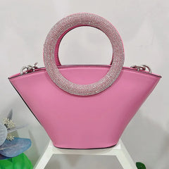 Crystal Handle Trapezoid Tote Bag