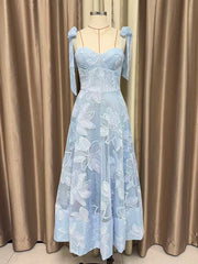 Bow-Tie Shoulder Square Neck A-Line Midi Dress