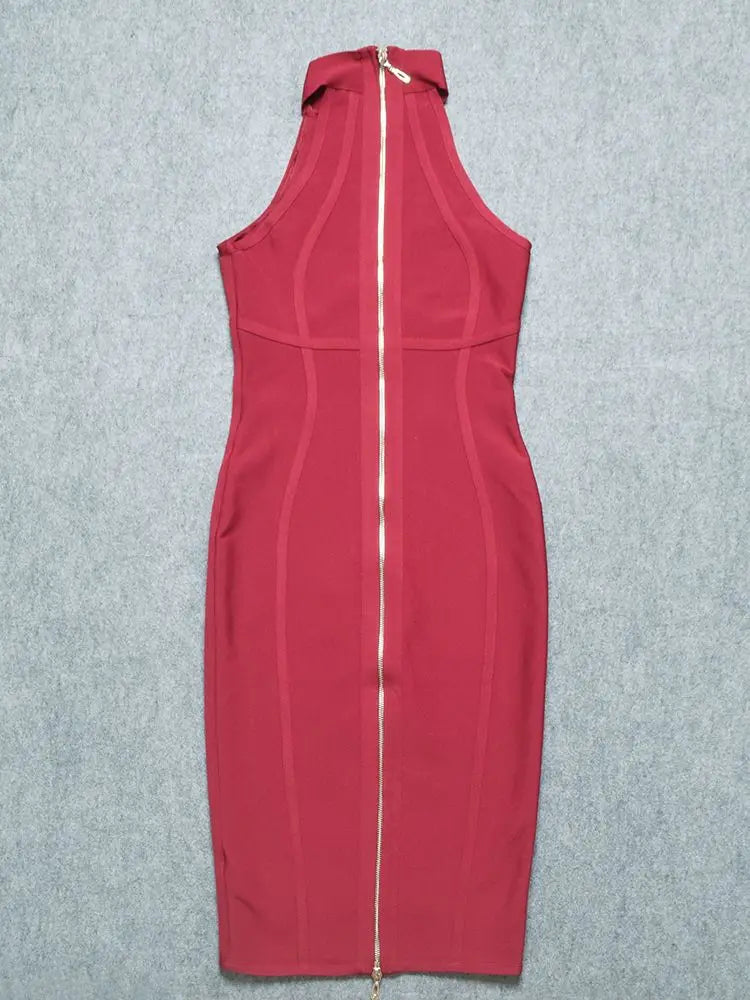 Red dress with a zipper on a gray background