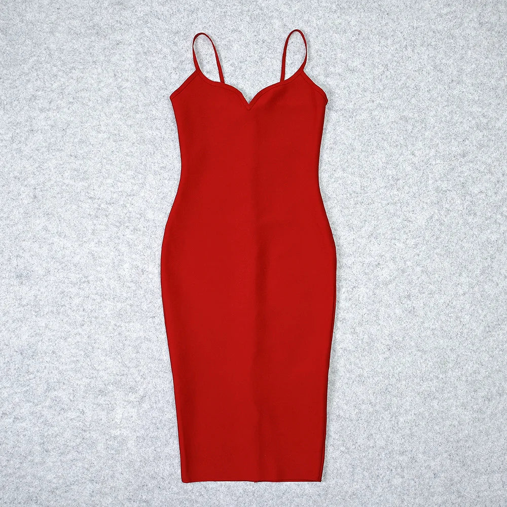 Red dress with thin straps on a light gray background