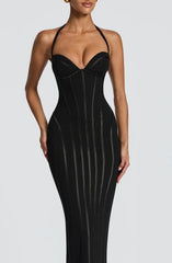 Halter Neck Corset Boned Bodycon Maxi Dress