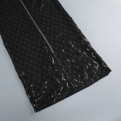 Black Strapless Sequin Mesh Long Dress with Gloves