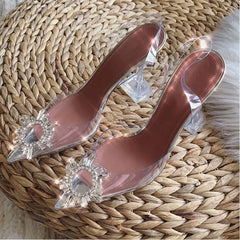 Pointed Toe Crystal Diamond Transparent Pumps Shoes