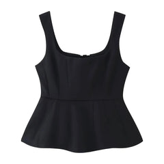 Black Square Neck Peplum Tank Top
