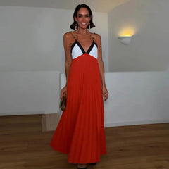 Colorblock Chain Strap Maxi Dress