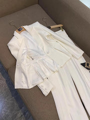 White One Button Blazer and Split Pants Women's Suit