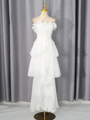 Strapless ruffled tiered maxi dress on mannequin