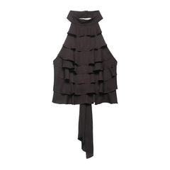 Black ruffled dress on a white background